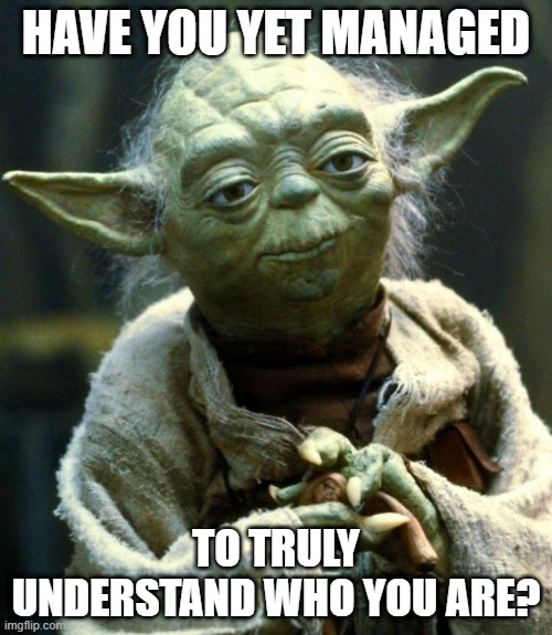 If you don't have to think about it, the answer is likely "no". | HAVE YOU YET MANAGED; TO TRULY UNDERSTAND WHO YOU ARE? | image tagged in memes,star wars yoda | made w/ Imgflip meme maker