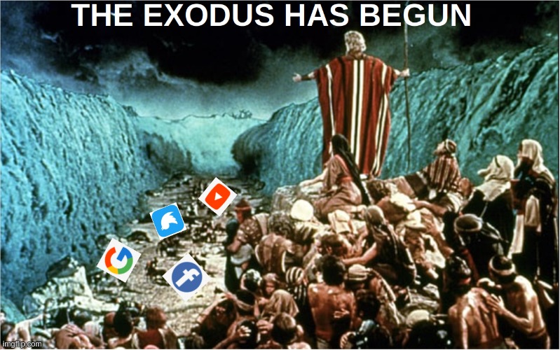 EXODUS | image tagged in exodus,google,youtube,facebook,twitter | made w/ Imgflip meme maker