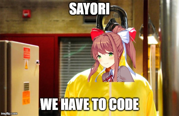 Sayori, we have to code! | SAYORI; WE HAVE TO CODE | image tagged in doki doki literature club,breaking bad | made w/ Imgflip meme maker