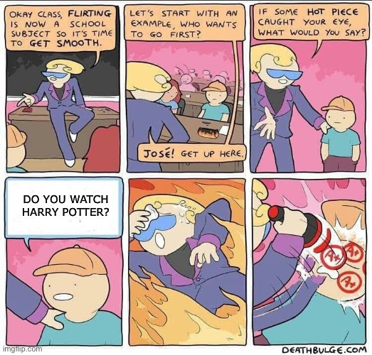 i love it! | DO YOU WATCH HARRY POTTER? | image tagged in flirting class | made w/ Imgflip meme maker