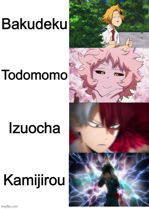 my brain hurts | Bakudeku; Todomomo; Izuocha; Kamijirou | image tagged in expanding brain bnha version | made w/ Imgflip meme maker