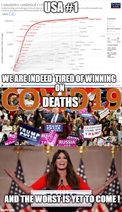 LETS MAKE AMERICA #1- In COVID Deaths | USA #1; WE ARE INDEED  TIRED OF WINNING 
ON; DEATHS; AND THE WORST IS YET TO COME ! | image tagged in covid 19,covid,trump,idiots,election 2020 | made w/ Imgflip meme maker