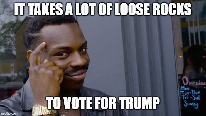 Roll Safe Think About It Meme | IT TAKES A LOT OF LOOSE ROCKS TO VOTE FOR TRUMP | image tagged in memes,roll safe think about it | made w/ Imgflip meme maker