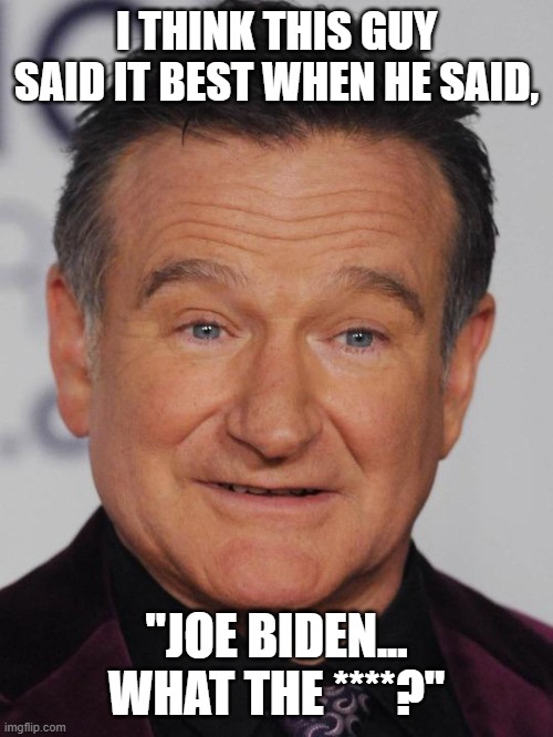 Robin Williams | I THINK THIS GUY SAID IT BEST WHEN HE SAID, "JOE BIDEN... WHAT THE ****?" | image tagged in robin williams | made w/ Imgflip meme maker