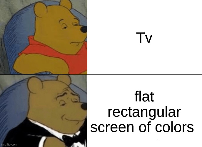 yes | Tv; flat rectangular screen of colors | image tagged in memes,tuxedo winnie the pooh | made w/ Imgflip meme maker