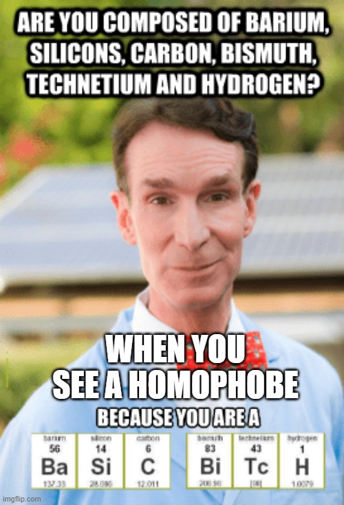 This Is PERFECT!! | WHEN YOU SEE A HOMOPHOBE | image tagged in bitch,homophobe,memes,science,bill nye the science guy | made w/ Imgflip meme maker