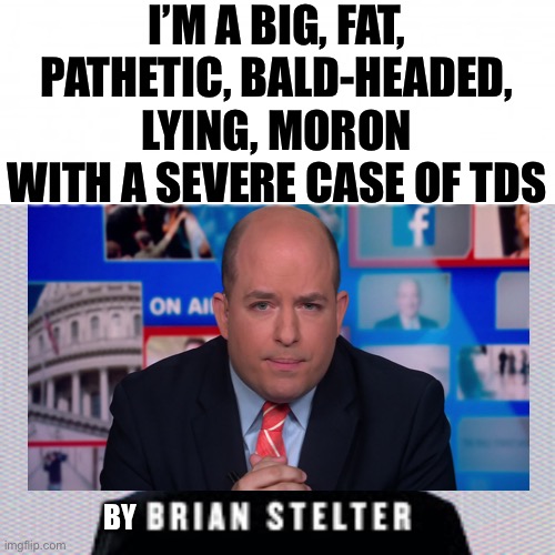 What Stelter’s anti-Trump book should be called | I’M A BIG, FAT, PATHETIC, BALD-HEADED, LYING, MORON WITH A SEVERE CASE OF TDS; BY | image tagged in cnn,trump derangement syndrome,politics,memes,democrats | made w/ Imgflip meme maker