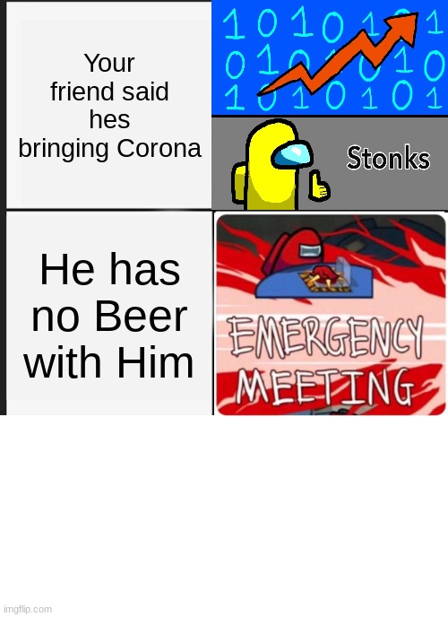 Wait a minute... | Your friend said hes bringing Corona; He has no Beer with Him | image tagged in memes,panik kalm panik | made w/ Imgflip meme maker