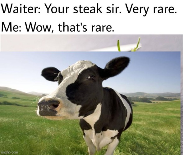 It's still mooing! | image tagged in steak,yummy | made w/ Imgflip meme maker