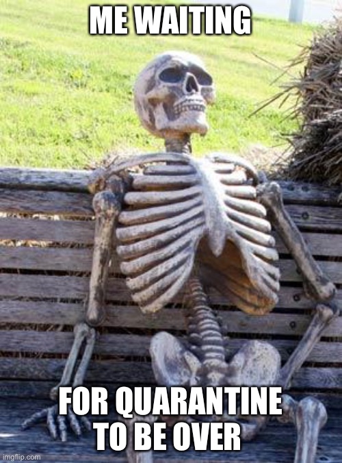 Waiting Skeleton | ME WAITING; FOR QUARANTINE TO BE OVER | image tagged in memes,waiting skeleton | made w/ Imgflip meme maker