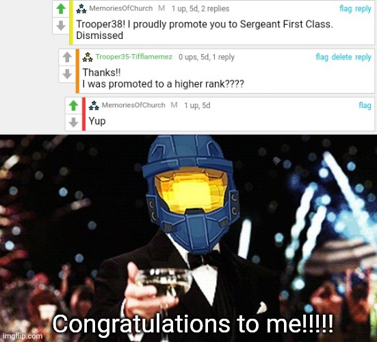 I got promoted to Sergeant First Class. Congratulations to me!!!! | Congratulations to me!!!!! | image tagged in cheers ghost,memes,meme,congratulations,congrats,dank memes | made w/ Imgflip meme maker