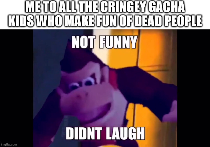not funny | ME TO ALL THE CRINGEY GACHA KIDS WHO MAKE FUN OF DEAD PEOPLE | image tagged in not funny didn't laugh | made w/ Imgflip meme maker