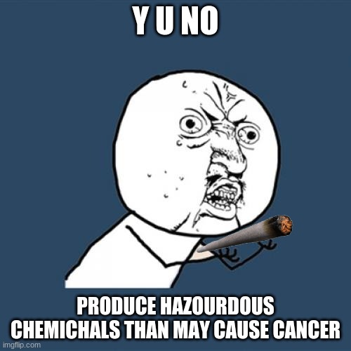Y U No | Y U NO; PRODUCE HAZOURDOUS CHEMICHALS THAN MAY CAUSE CANCER | image tagged in memes,y u no | made w/ Imgflip meme maker