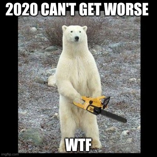 Chainsaw Bear Meme | 2020 CAN'T GET WORSE; WTF | image tagged in memes,chainsaw bear | made w/ Imgflip meme maker