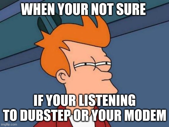 Futurama Fry Meme | WHEN YOUR NOT SURE; IF YOUR LISTENING TO DUBSTEP OR YOUR MODEM | image tagged in memes,futurama fry | made w/ Imgflip meme maker