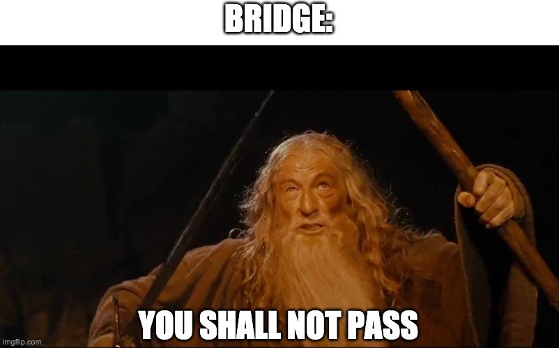 You shall not | BRIDGE: YOU SHALL NOT PASS | image tagged in you shall not | made w/ Imgflip meme maker