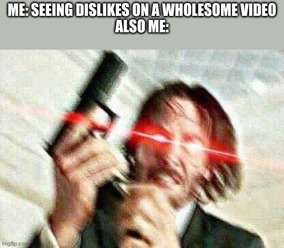 John Wick | ME: SEEING DISLIKES ON A WHOLESOME VIDEO
ALSO ME: | image tagged in john wick | made w/ Imgflip meme maker