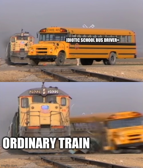 imagine all the children | IDIOTIC SCHOOL BUS DRIVER=; ORDINARY TRAIN | image tagged in a train hitting a school bus | made w/ Imgflip meme maker