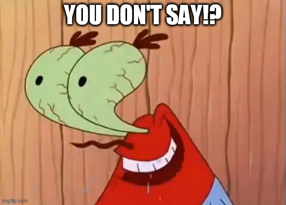 Mr. Krabs You Don't Say | YOU DON'T SAY!? | image tagged in mr krabs you don't say | made w/ Imgflip meme maker