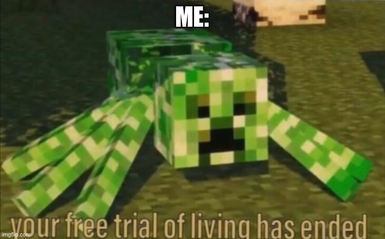 Your Free Trial of Living Has Ended | ME: | image tagged in your free trial of living has ended | made w/ Imgflip meme maker
