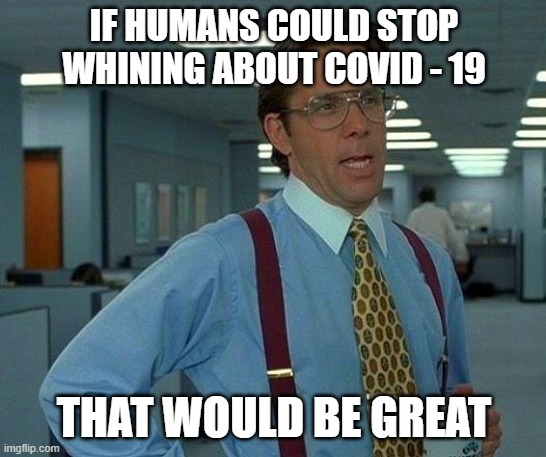 That Would Be Great | IF HUMANS COULD STOP WHINING ABOUT COVID - 19; THAT WOULD BE GREAT | image tagged in memes,that would be great | made w/ Imgflip meme maker