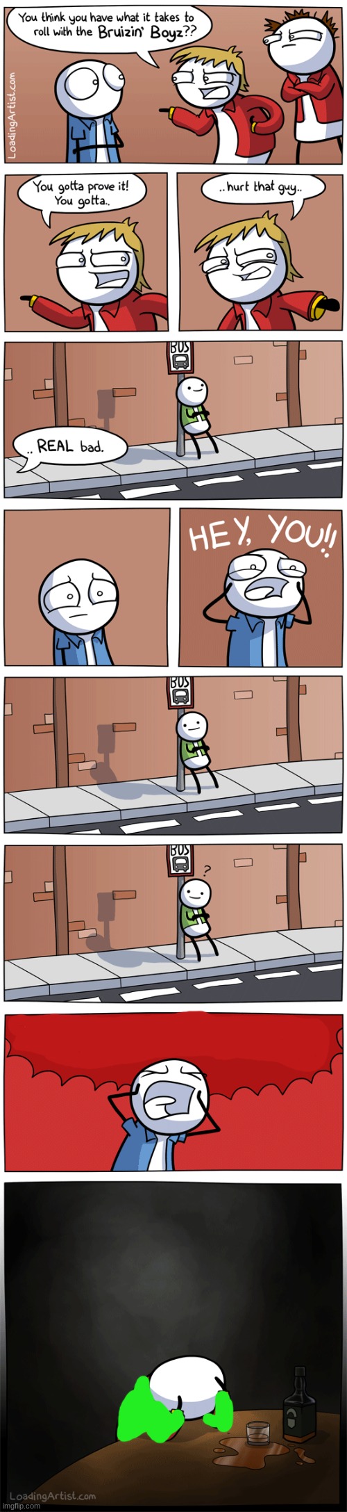 this is a comic from loadingartist that i drew on. You guys are SO GOOD AT DRAWING so can u help me cuz last panel SUCKS | image tagged in bruzin boyz | made w/ Imgflip meme maker
