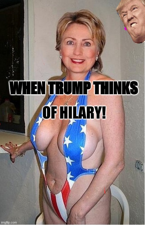 Hilary Boobage | WHEN TRUMP THINKS; OF HILARY! | image tagged in hilary boobage | made w/ Imgflip meme maker