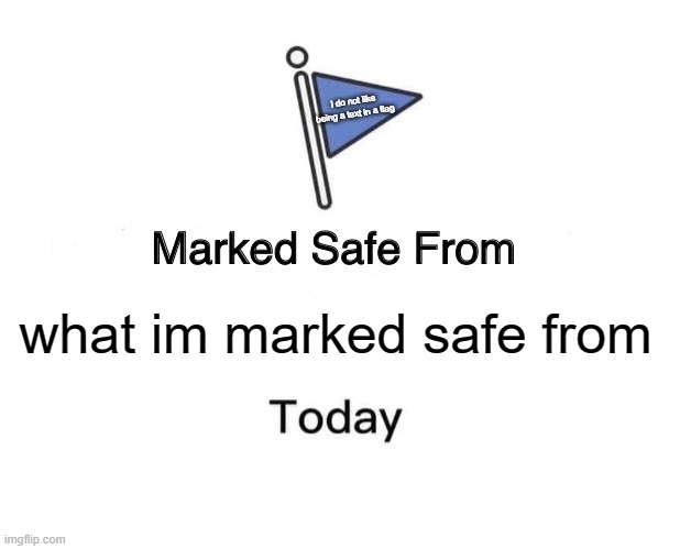 Marked Safe From | i do not like being a text in a flag; what im marked safe from | image tagged in memes,marked safe from | made w/ Imgflip meme maker