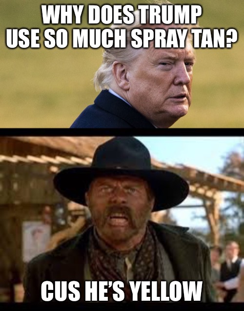 Yellow belly trump | WHY DOES TRUMP USE SO MUCH SPRAY TAN? CUS HE’S YELLOW | image tagged in donald trump approves,joe biden,election 2020,coward,republicans,democrats | made w/ Imgflip meme maker