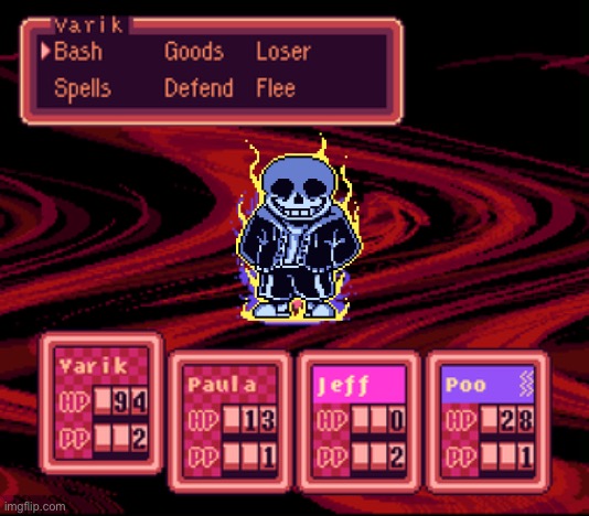 *more sins are crawling on your back* | image tagged in memes,funny,undertale,sans,earthbound,fight | made w/ Imgflip meme maker
