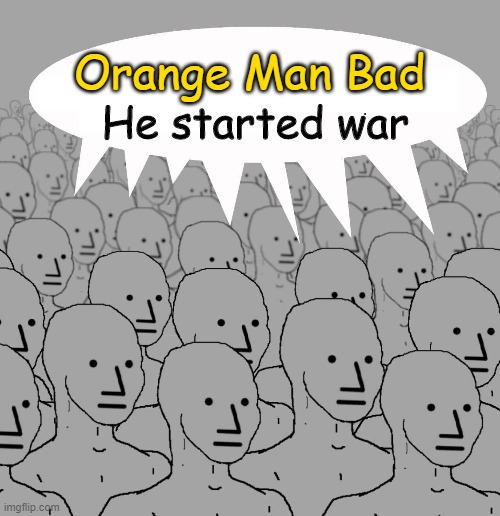 Npc | Orange Man Bad He started war | image tagged in npc | made w/ Imgflip meme maker