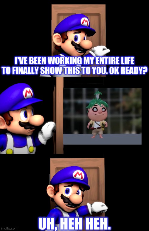 Saw this new template, and decided to use it with mine. | image tagged in smg4 door,cursed theo | made w/ Imgflip meme maker