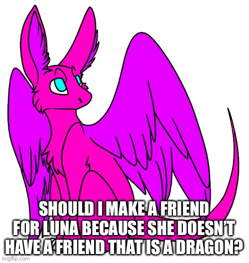 SHOULD I MAKE A FRIEND FOR LUNA BECAUSE SHE DOESN’T HAVE A FRIEND THAT IS A DRAGON? | made w/ Imgflip meme maker