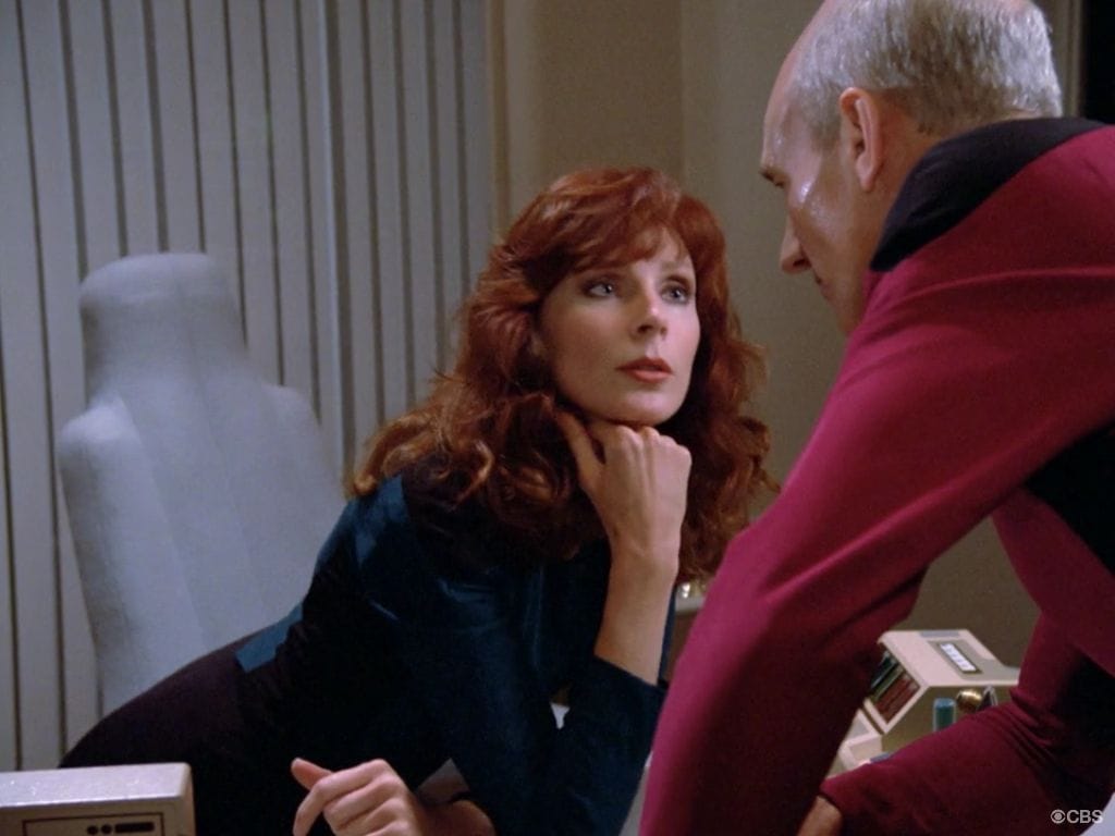 Dr Crusher Staring at Picard Blank Meme Template