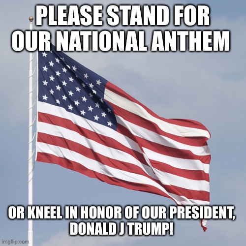 God bless America | PLEASE STAND FOR OUR NATIONAL ANTHEM; OR KNEEL IN HONOR OF OUR PRESIDENT, 
DONALD J TRUMP! | image tagged in for the nfl | made w/ Imgflip meme maker