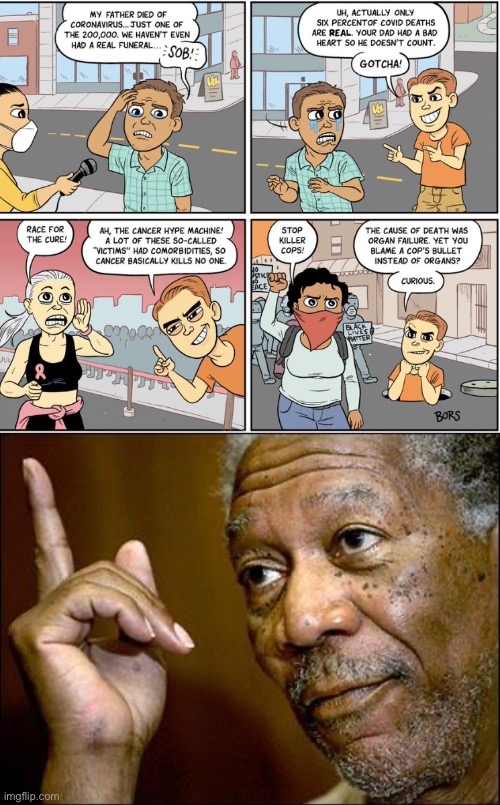 Conservatives aren’t really the brightest bulbs in the room. | image tagged in this morgan freeman,covid-19,comorbidities,death,matt bors | made w/ Imgflip meme maker