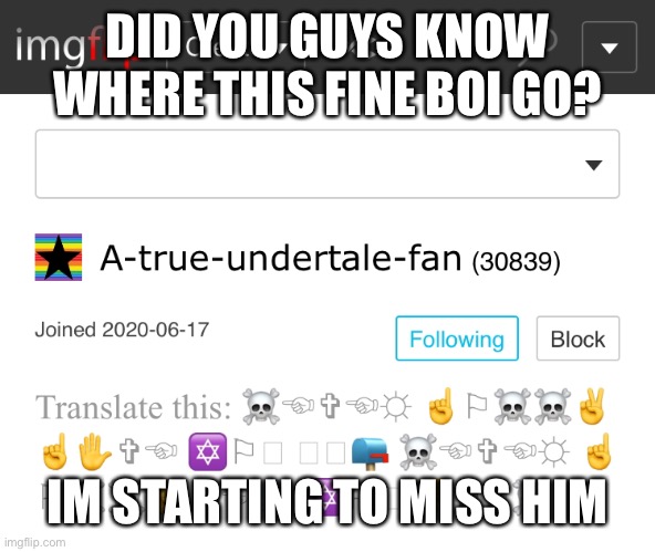 Since no ones noticed it... Sooo | DID YOU GUYS KNOW WHERE THIS FINE BOI GO? IM STARTING TO MISS HIM | image tagged in memes,funny,undertale,stream,users,miss you | made w/ Imgflip meme maker