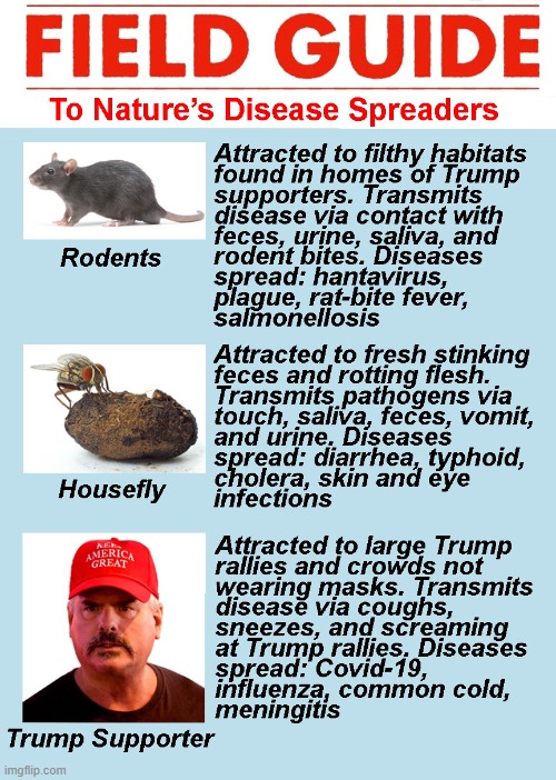 Nature's Disease Spreaders | image tagged in donald trump you're fired,trump supporters,coronavirus,unmasked,disease | made w/ Imgflip meme maker