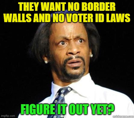 Isn't it obvious? | THEY WANT NO BORDER WALLS AND NO VOTER ID LAWS; FIGURE IT OUT YET? | image tagged in katt williams wtf meme,trump 2020,joe biden,election 2020,build the wall | made w/ Imgflip meme maker