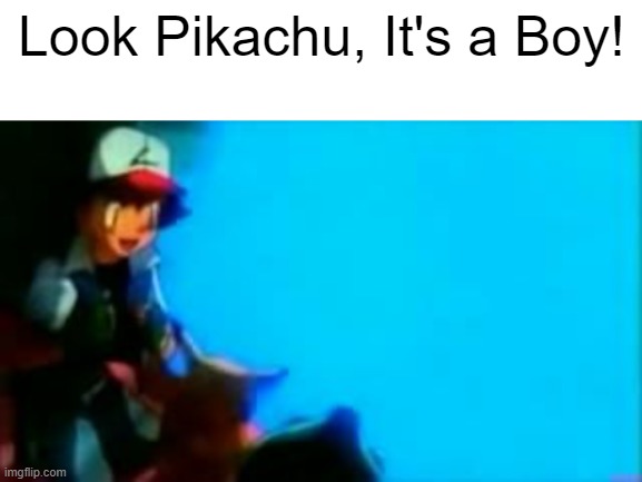 Look Pikachu, It's a Boy! | image tagged in blank white template | made w/ Imgflip meme maker