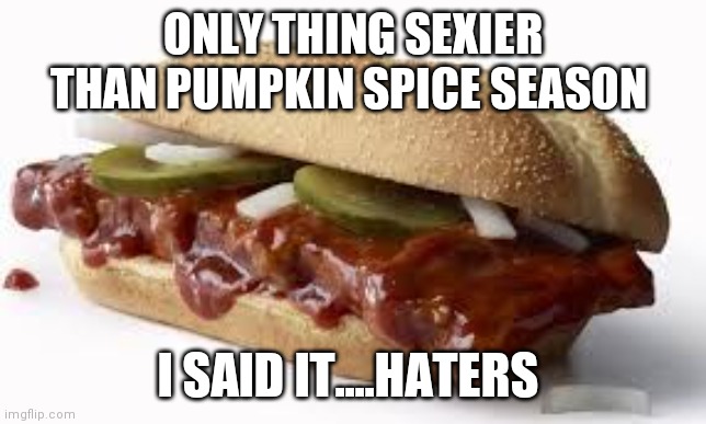 McRib | ONLY THING SEXIER THAN PUMPKIN SPICE SEASON; I SAID IT....HATERS | image tagged in mcrib | made w/ Imgflip meme maker