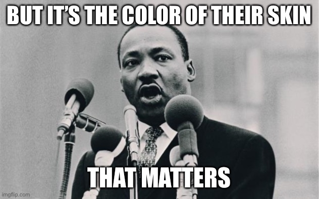 MLK jr. "I have a dream" | BUT IT’S THE COLOR OF THEIR SKIN THAT MATTERS | image tagged in mlk jr i have a dream | made w/ Imgflip meme maker