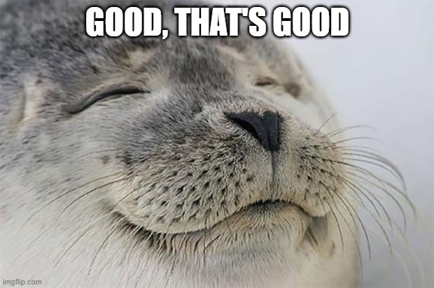 Satisfied Seal Meme | GOOD, THAT'S GOOD | image tagged in memes,satisfied seal | made w/ Imgflip meme maker