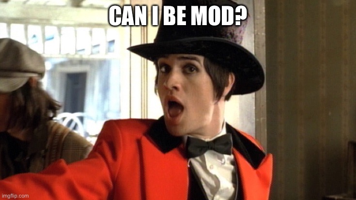 panic at the disco | CAN I BE MOD? | image tagged in panic at the disco | made w/ Imgflip meme maker
