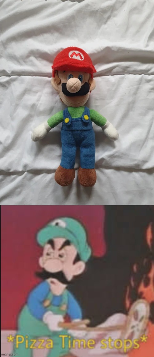 Wrong hat | image tagged in pizza time stops,memes,funny,luigi,mario | made w/ Imgflip meme maker