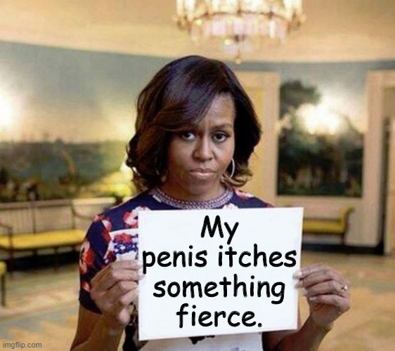Michelle Obama blank sheet | My penis itches something fierce. | image tagged in michelle obama blank sheet | made w/ Imgflip meme maker