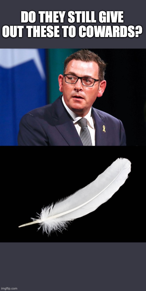 White Feather | DO THEY STILL GIVE OUT THESE TO COWARDS? | image tagged in white feather,covid-19,lockdown,dan andrews,victoria | made w/ Imgflip meme maker