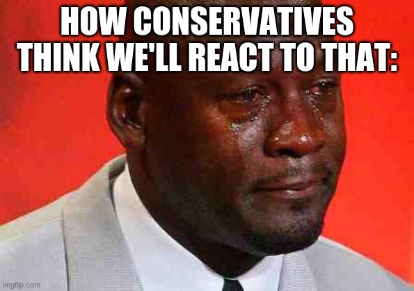 crying michael jordan | HOW CONSERVATIVES THINK WE'LL REACT TO THAT: | image tagged in crying michael jordan | made w/ Imgflip meme maker