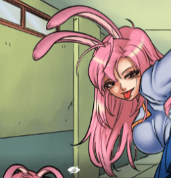 High Quality Pink hair anime girl at school Blank Meme Template