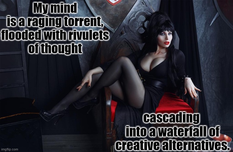 Thoughts | My mind 
is a raging torrent, 
flooded with rivulets 
of thought; cascading 
into a waterfall of creative alternatives. | image tagged in funny memes | made w/ Imgflip meme maker
